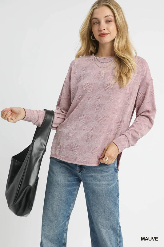 Trendsi Umgee Textured Knit Long Sleeve Top MAUVE