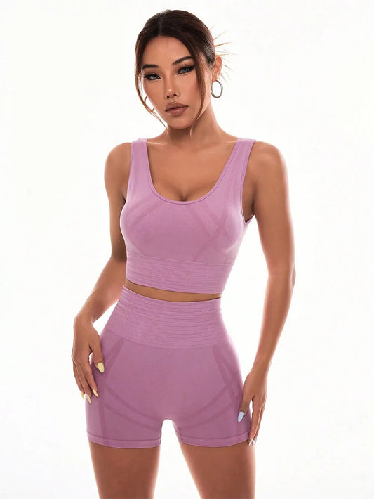 Scoop Neck Wide Strap Top and Shorts Active Set Moonlit Mauve Easy Apparels