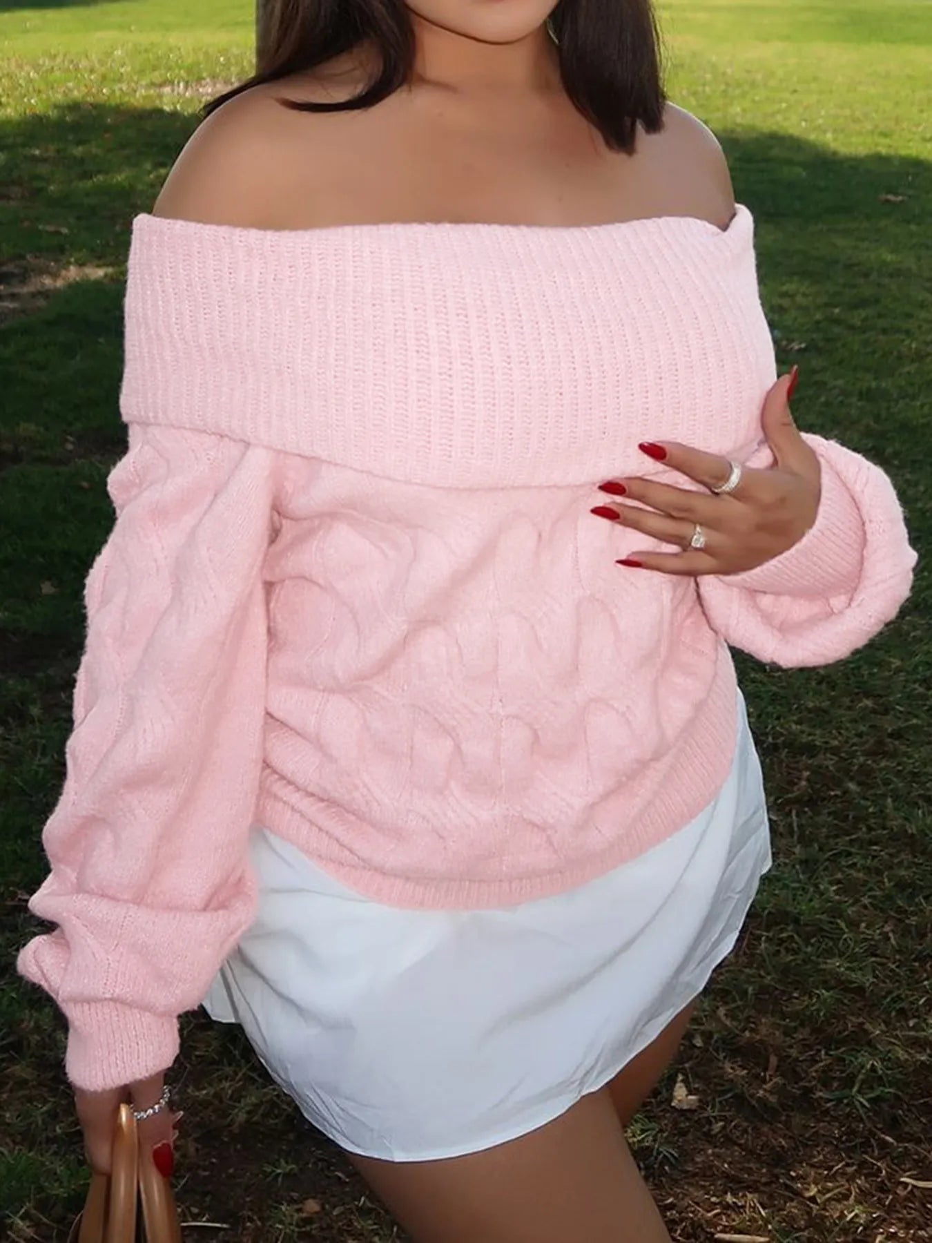 Trendsi Cable Knit Off-Shoulder Sweater