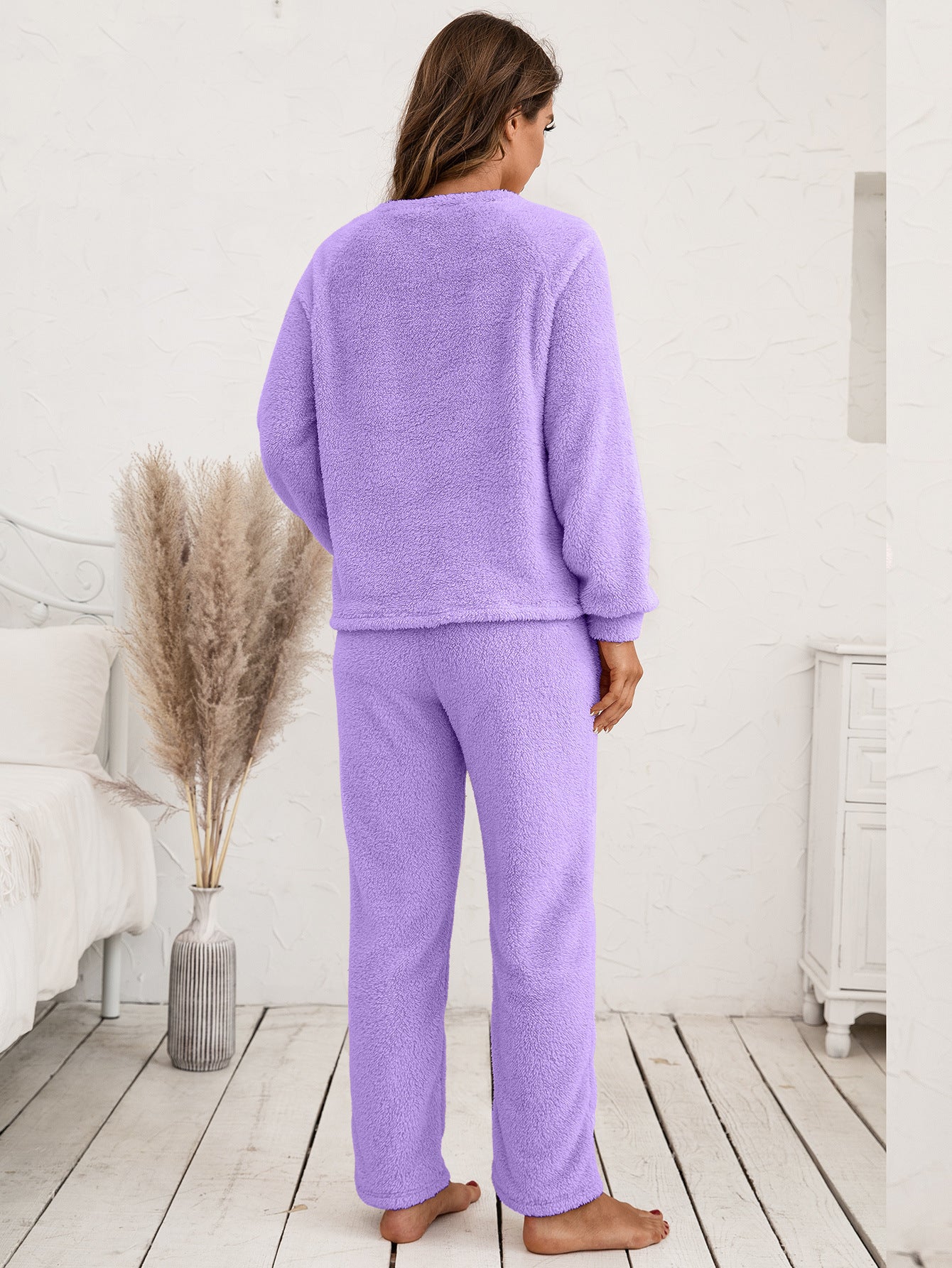 Ivy Lane Teddy Long Sleeve Top and Pants Lounge Set Easy Apparels