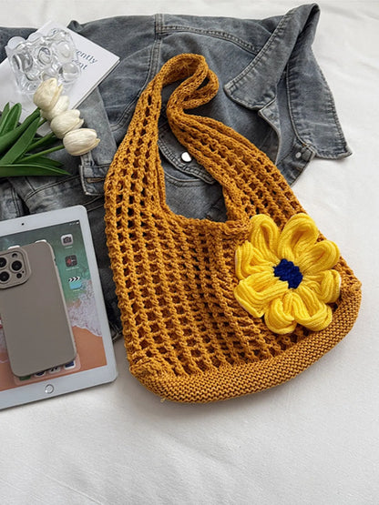 Flower Crochet Shoulder Bag Yellow onesize Easy Apparels