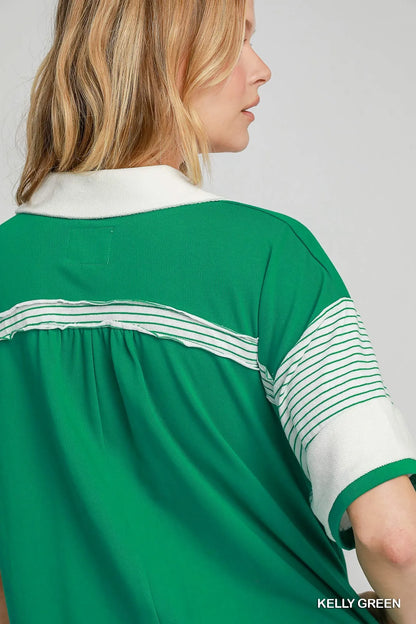 Umgee French Terry Collared Colorblock Romper Easy Apparels