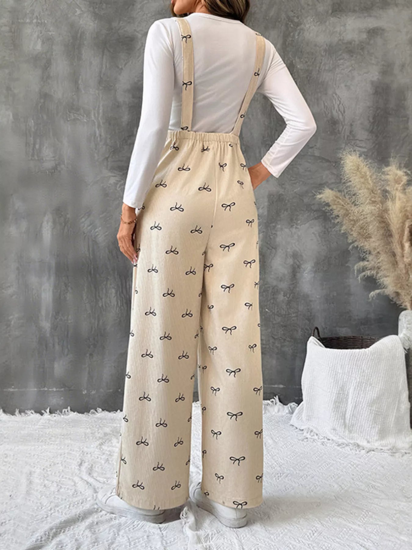 Bow Wide Leg Corduroy Overalls Easy Apparels