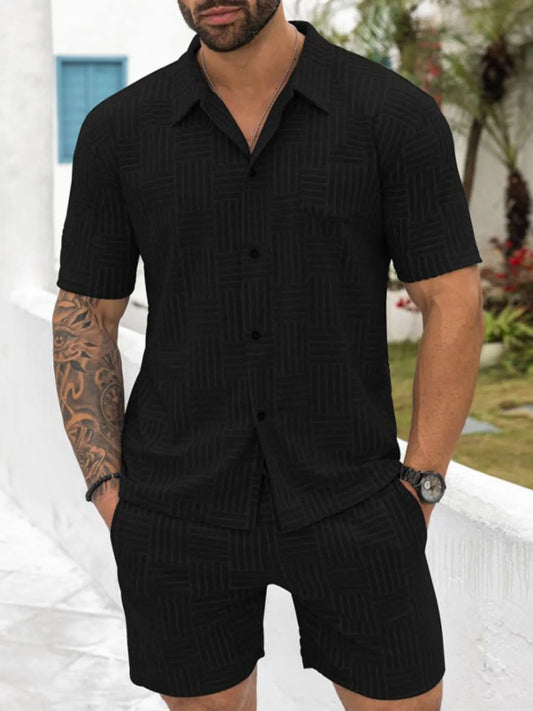 Men's Full Size Button Up Short Sleeve Top and Shorts Set Plus Size Easy Apparels