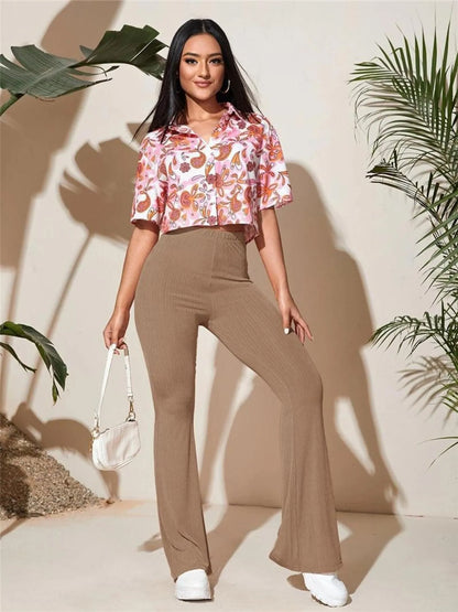 Full Size High-Waist Flare Active Pants Plus Size Easy Apparels