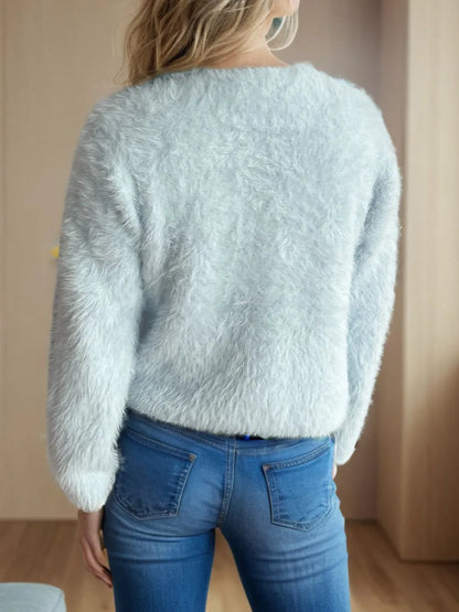 Heart Button Round Neck Cardigan Easy Apparels