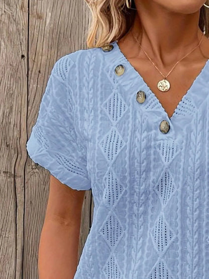 Trendsi Textured V-Neck Short Sleeve Top