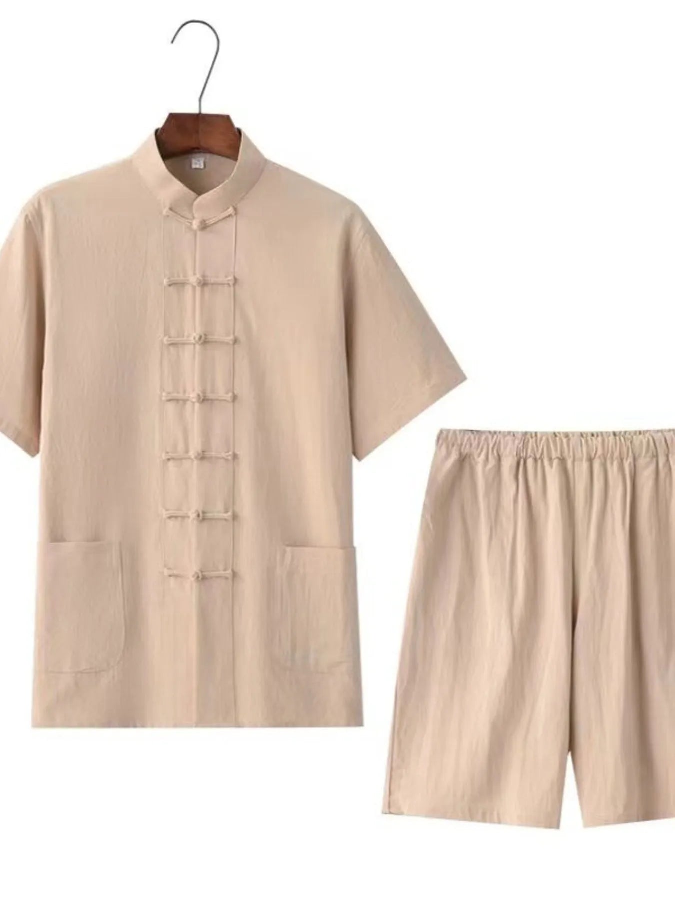 Men's Plus Size Chinese Style Top and Shorts Set Apricot Easy Apparels