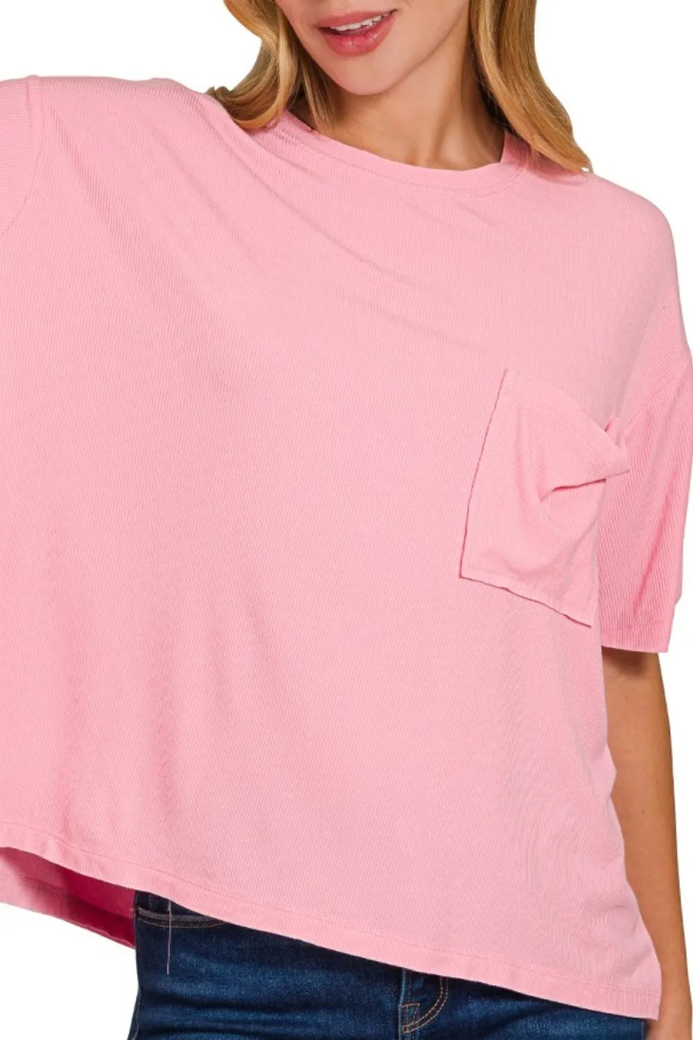 Trendsi Zenana Oversized Ribbed Round Neck Short Sleeve Tee
