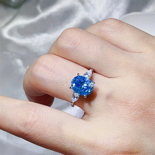 3 Carat Moissanite 925 Sterling Silver Ring Blue Easy Apparels