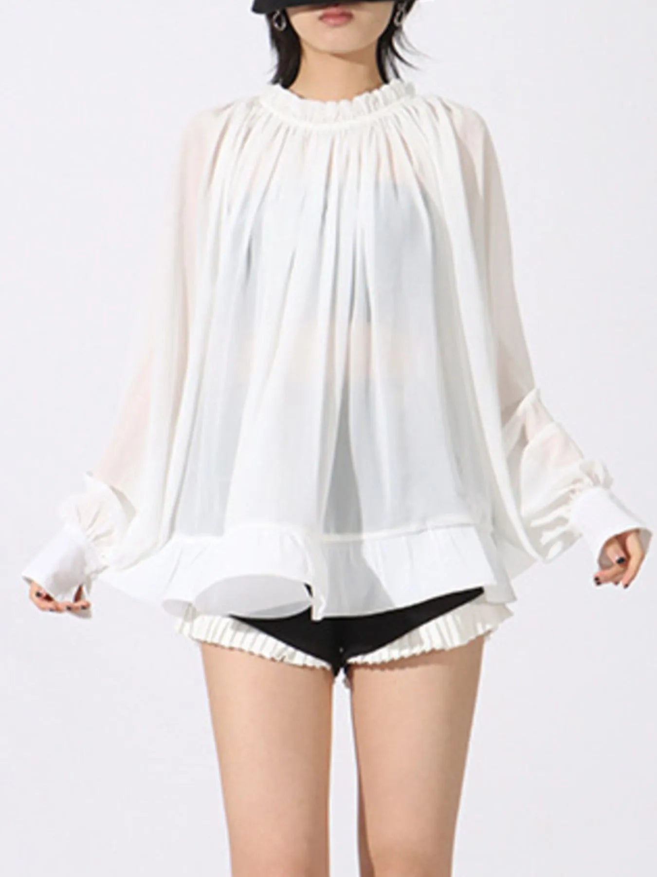 Trendsi Ruffled Hem Long Sleeve Blouse