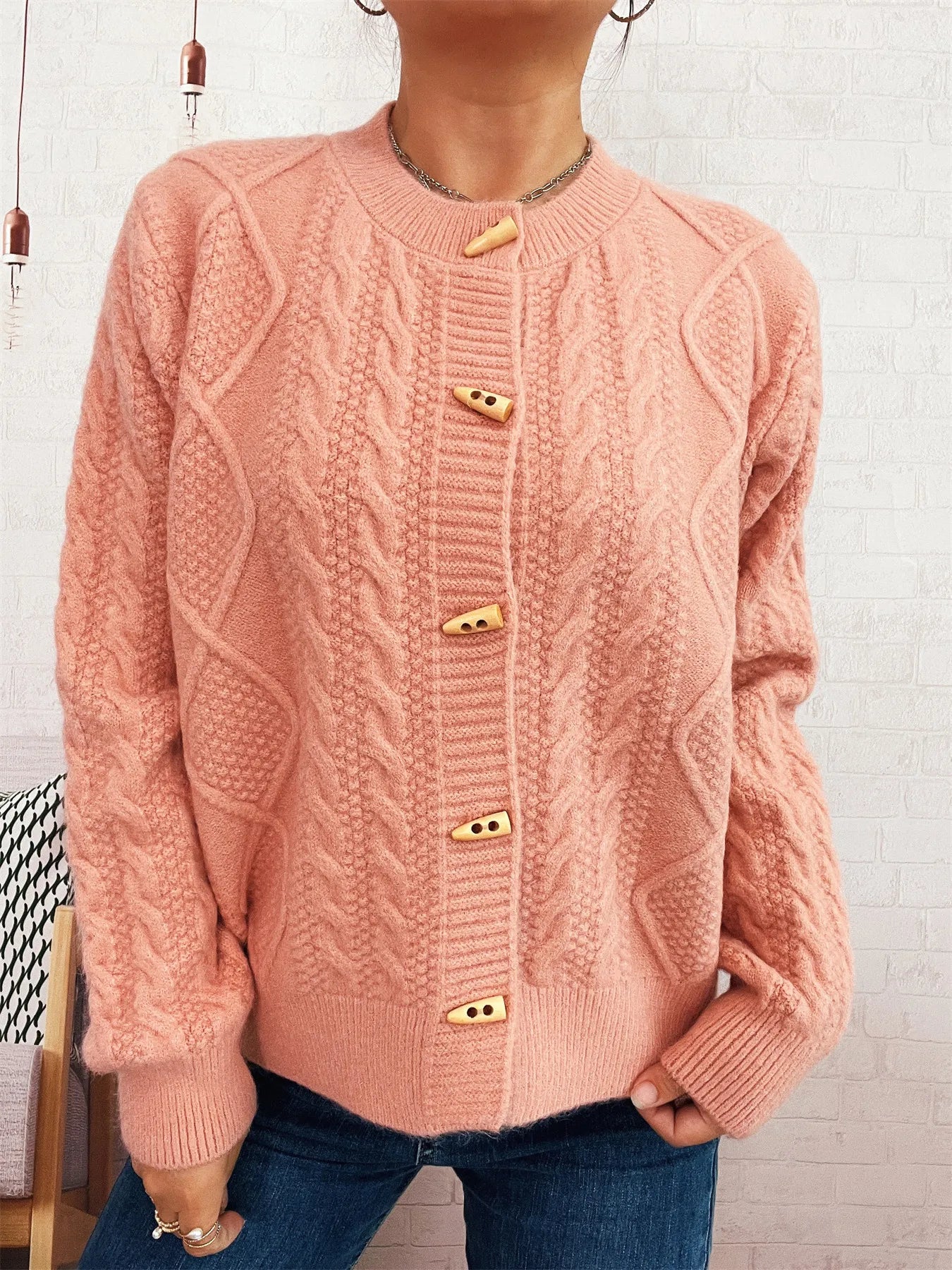 Cable Knit Button-Up Cardigan Easy Apparels