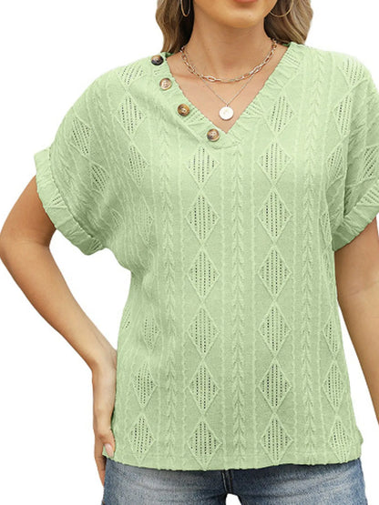 Trendsi Textured V-Neck Short Sleeve Top
