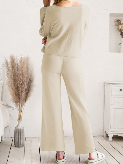 Long Sleeve Lounge Top and Drawstring Pants Set Easy Apparels