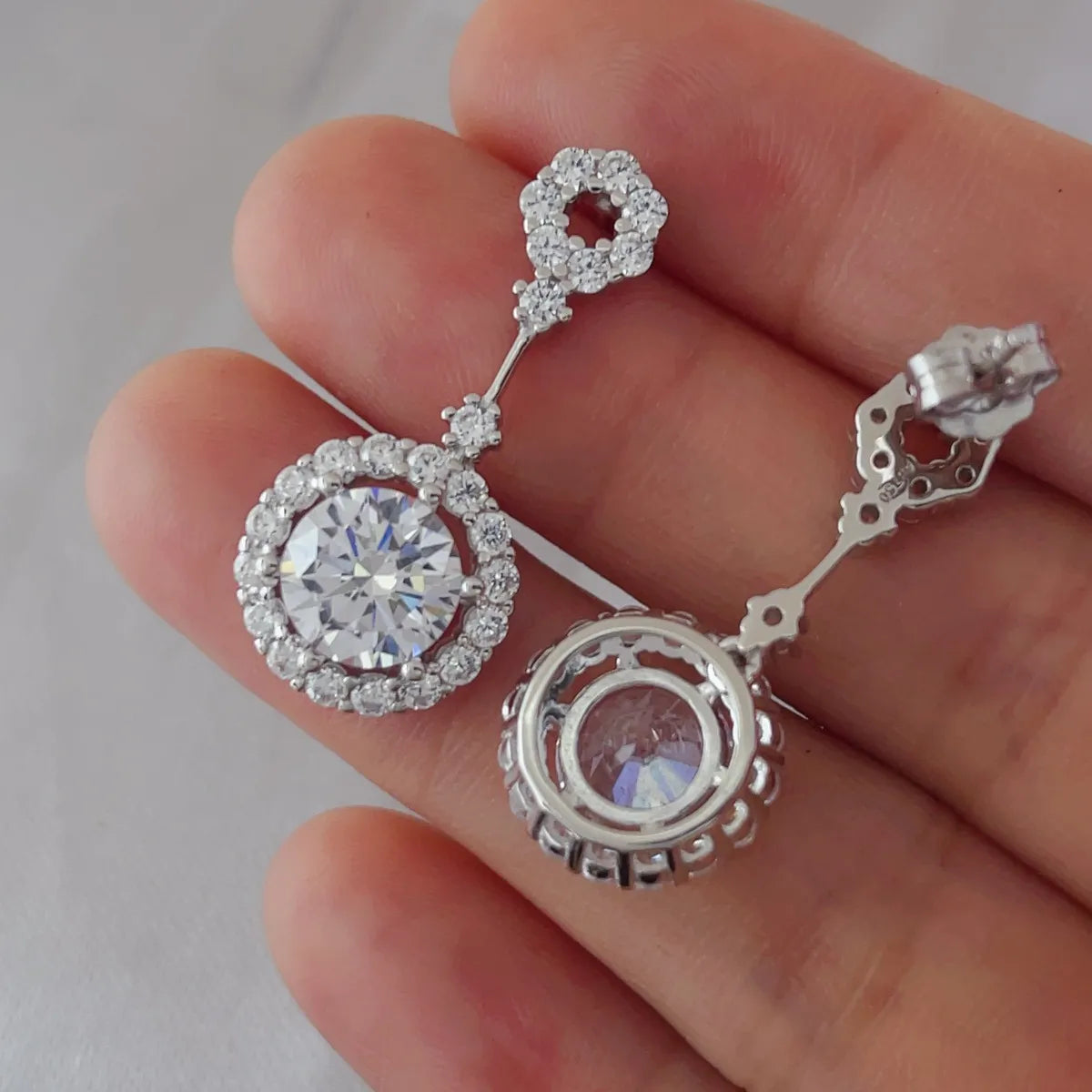 4 Carat Crystal Drop Dangle Earrings with Round Halo Design Easy Apparels