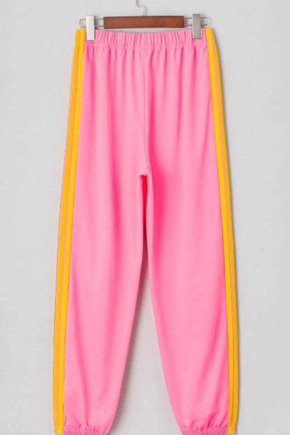 Contrast Striped Elastic Waist Active Pants Easy Apparels
