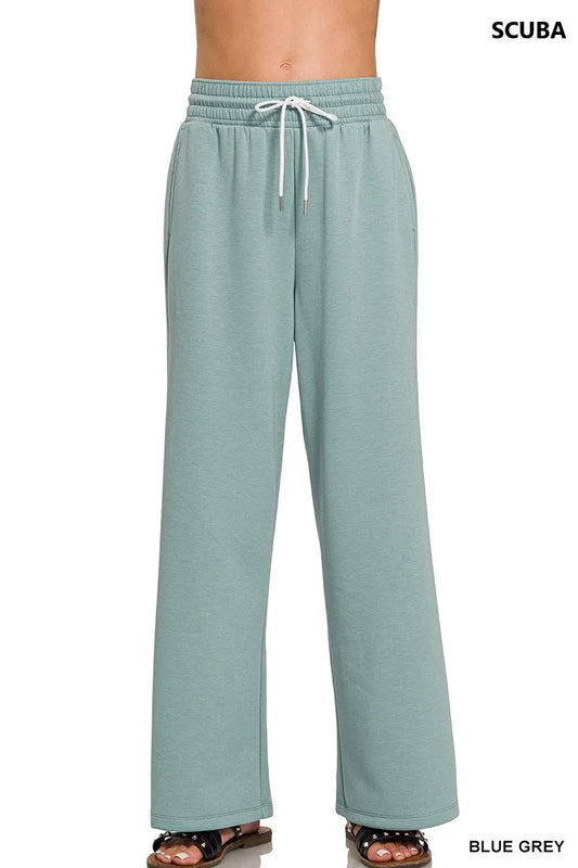 Zenana Scuba Drawstring Pants BLUE GREY Easy Apparels