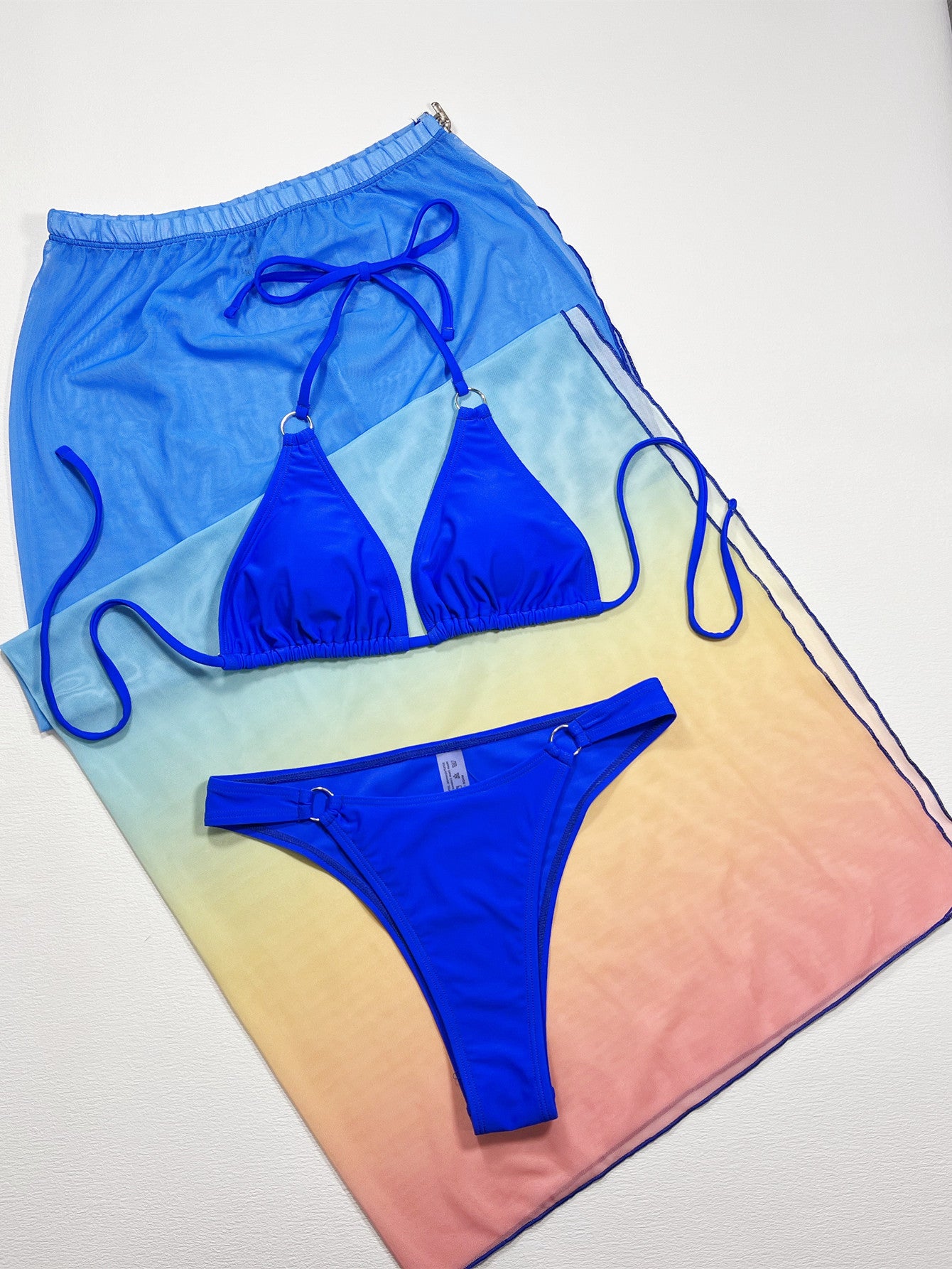 Gradient Halter Neck Three-Piece Swim Set Easy Apparels