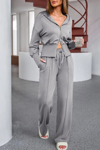 Dropped Shoulder Hoodie and Drawstring Pants Active Set Dark Gray Easy Apparels