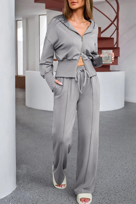 Dropped Shoulder Hoodie and Drawstring Pants Active Set Dark Gray Easy Apparels
