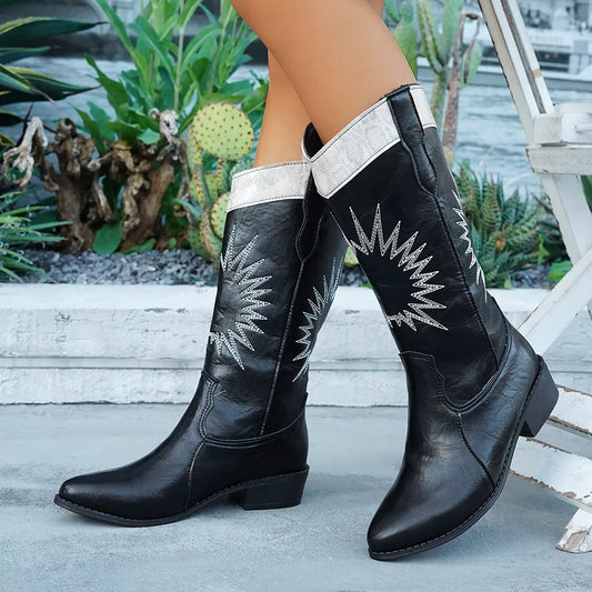 Point Toe Block Heels Boots Black Easy Apparels