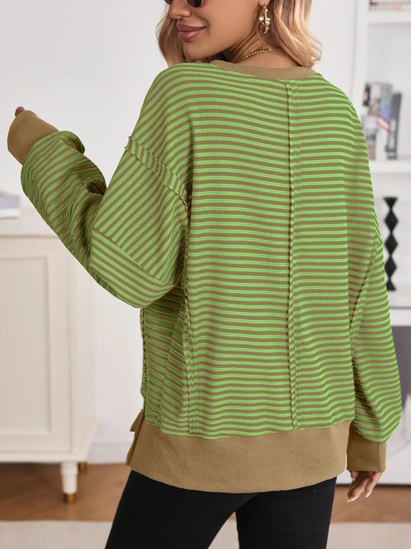 Trendsi Exposed Seam Striped Contrast Sweatshirt