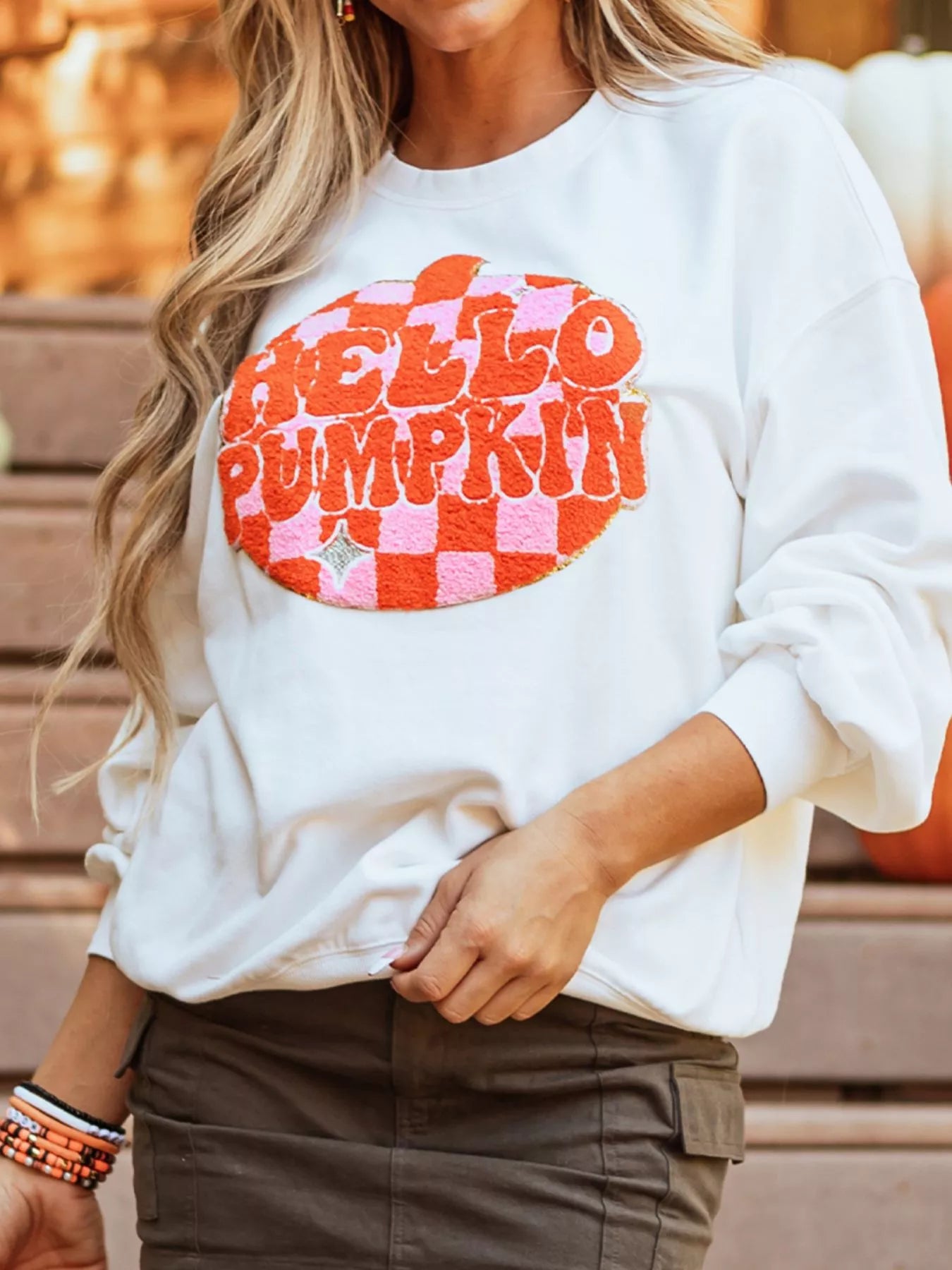 Halloween Pumpkin Patched Pattern Long Sleeve Sweatshirt Easy Apparels