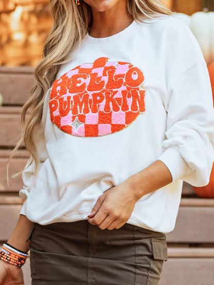 Halloween Pumpkin Patched Pattern Long Sleeve Sweatshirt Easy Apparels
