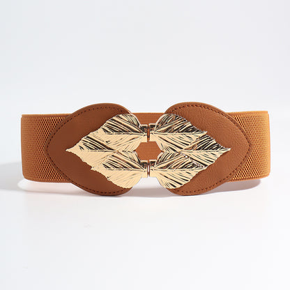 Alloy Leaf Buckle Elastic Belt Easy Apparels