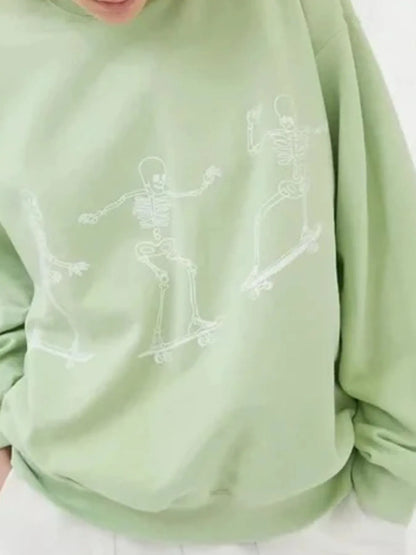 Trendsi Skeleton Graphic Oversized Sweatshirt Light Green