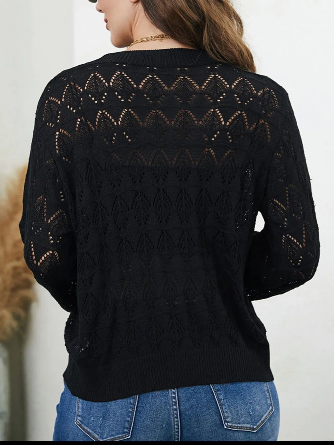 Openwork Button Up Cardigan Easy Apparels