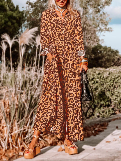 Leopard Buttoned Maxi Dress Easy Apparels