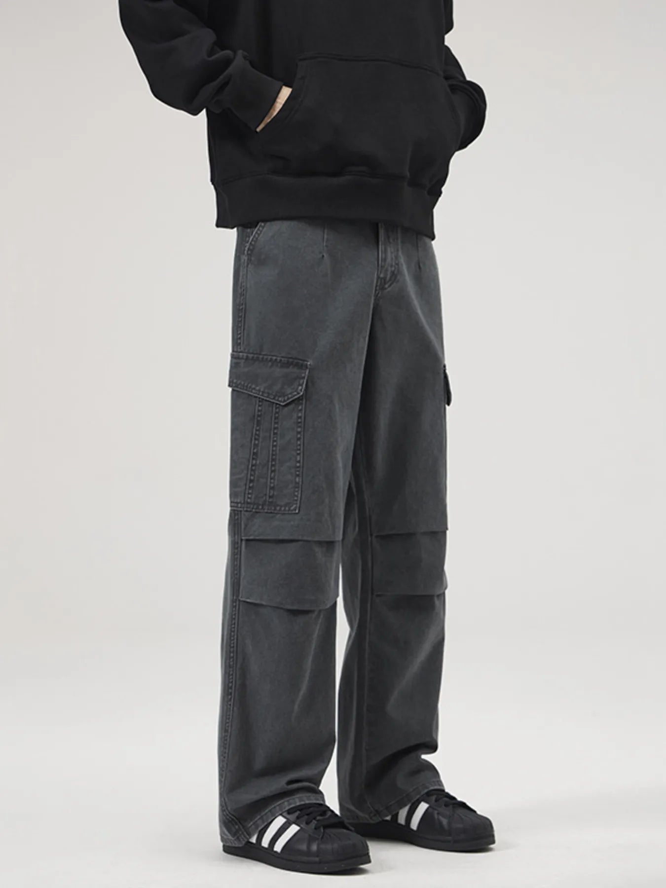Men's Full Size Multi-Pocket Cargo Pants with Ruched Detail Plus Size Easy Apparels