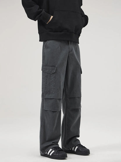 Men's Full Size Multi-Pocket Cargo Pants with Ruched Detail Plus Size Easy Apparels