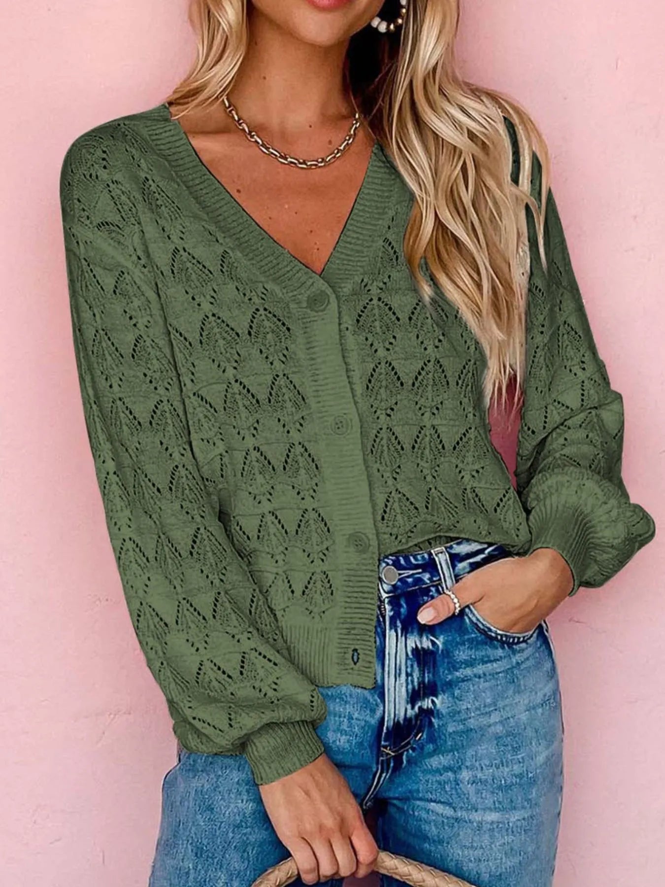 Openwork Button Up Cardigan Easy Apparels