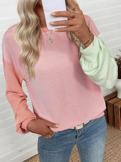 Trendsi Color Block Ribbed Long Sleeve T-Shirt