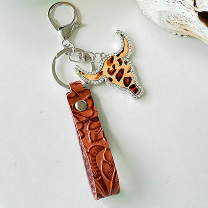 Rhinestone Bull Keychain Style E One Size Easy Apparels