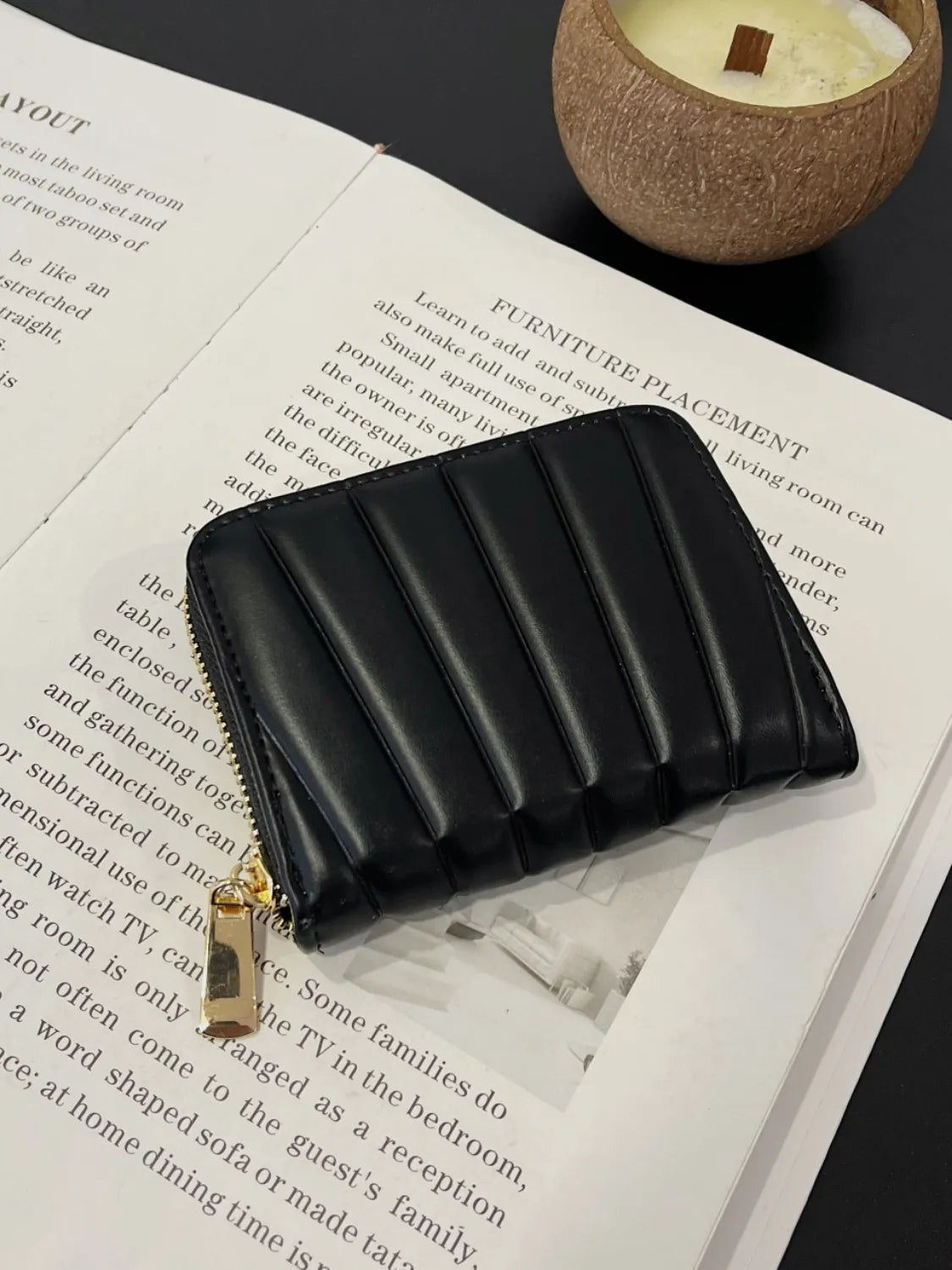 Solid PU Leather Mini Wallet Black One Size Easy Apparels