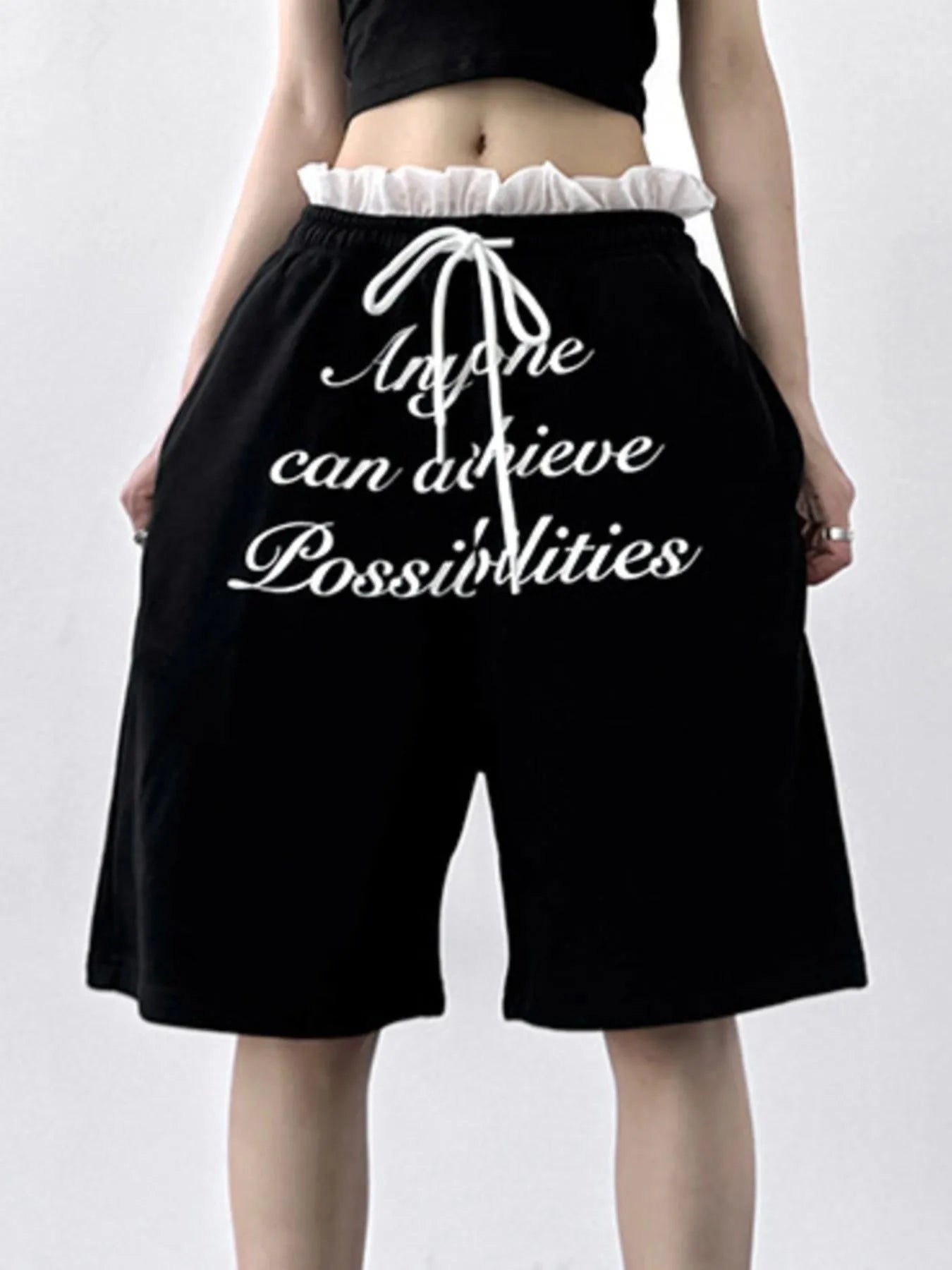 Drawstring Letter Shorts Easy Apparels