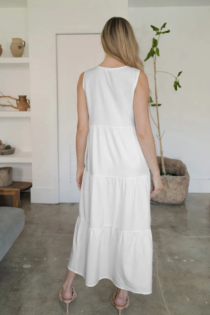 FAM-FAM Tiered V-Neck Sleeveless Dress Easy Apparels