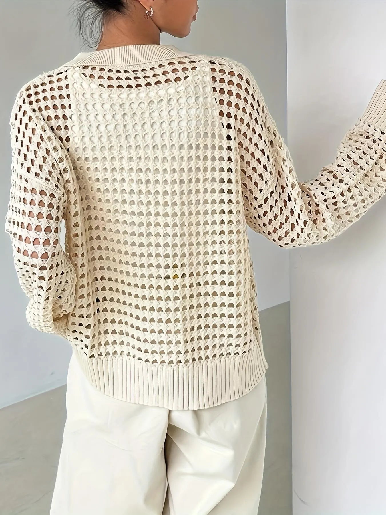 Hollow Out Knit Button Front Cardigan Easy Apparels