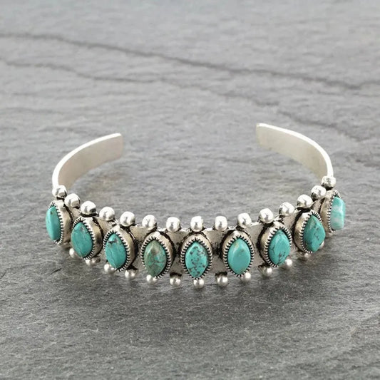 Artificial Turquoise Alloy Open Bracelet Turquoise One Size Easy Apparels