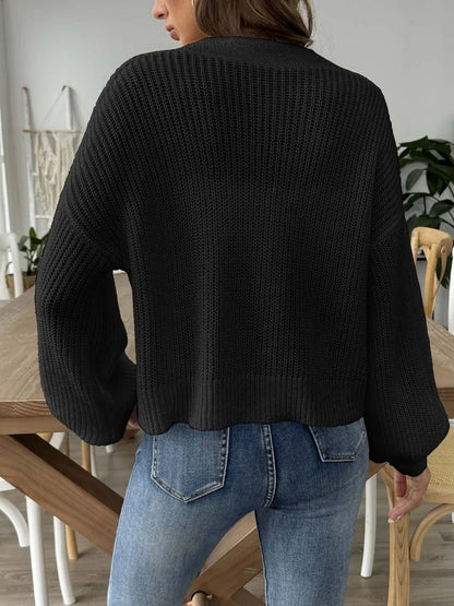 Heart Button Down V-Neck Long Sleeve Cardigan Easy Apparels