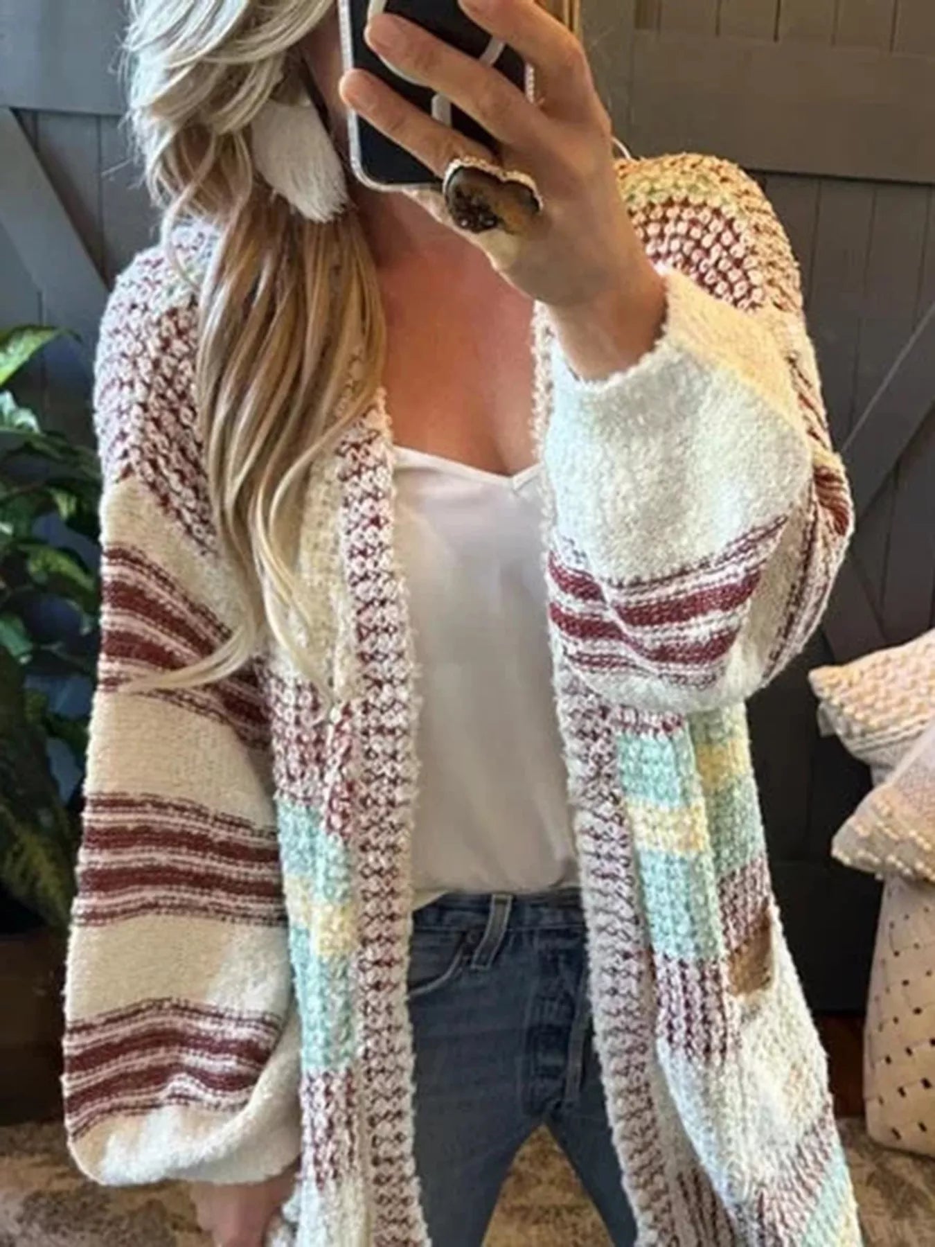 Striped Open Front Longline Cardigan Easy Apparels