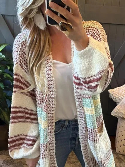 Striped Open Front Longline Cardigan Easy Apparels