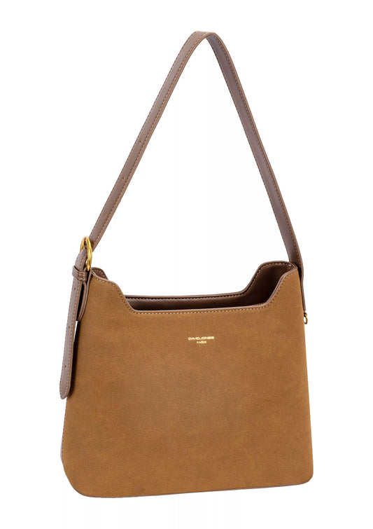 David Jones Two Tone Leather Shoulder Bag with Adjustable Strap COCOA BROWN One Size Easy Apparels