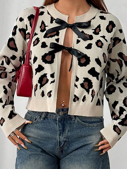 Leopard Tie Front Cardigan Easy Apparels