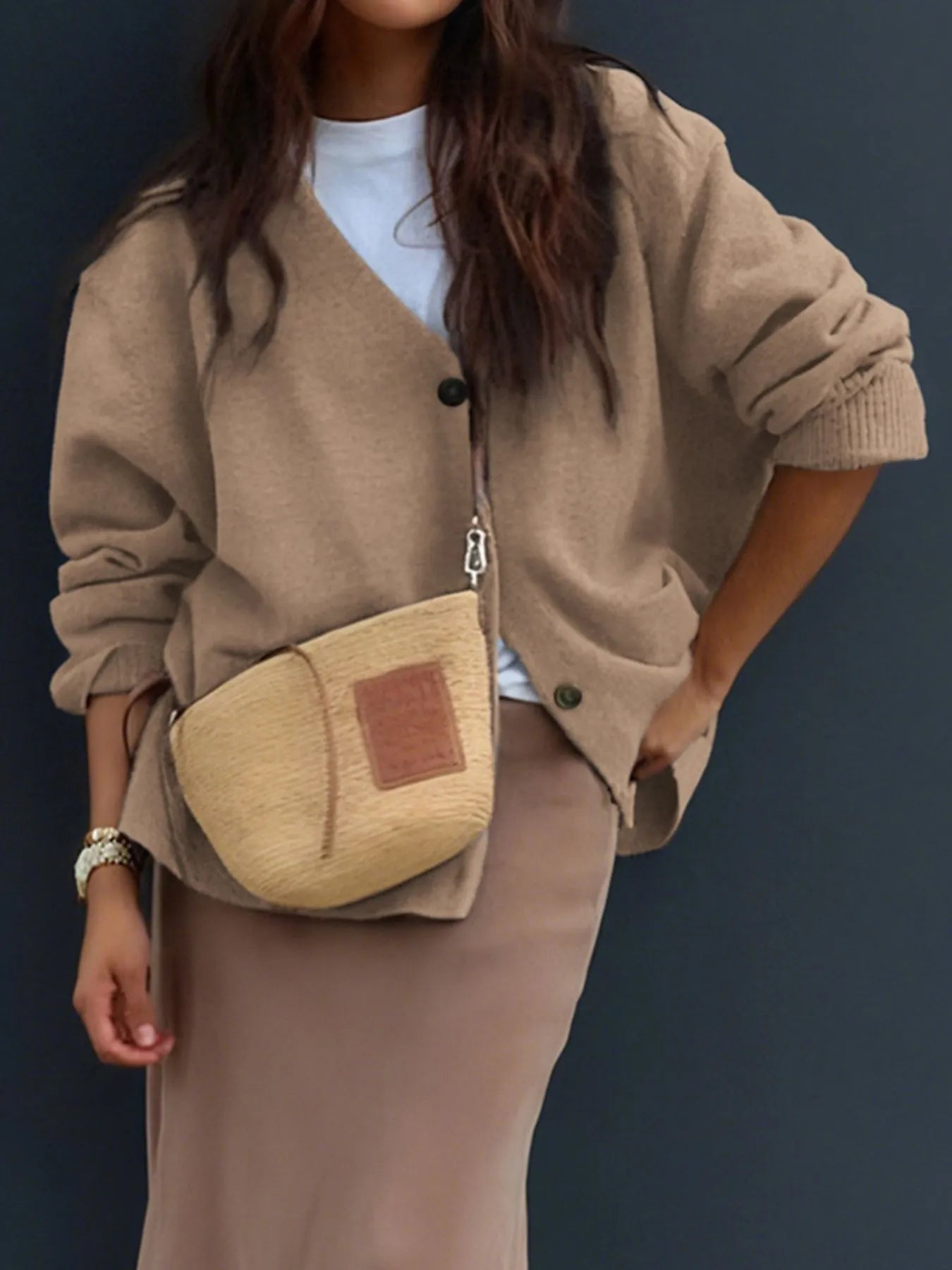 Button-Front Long Sleeve Cardigan Easy Apparels