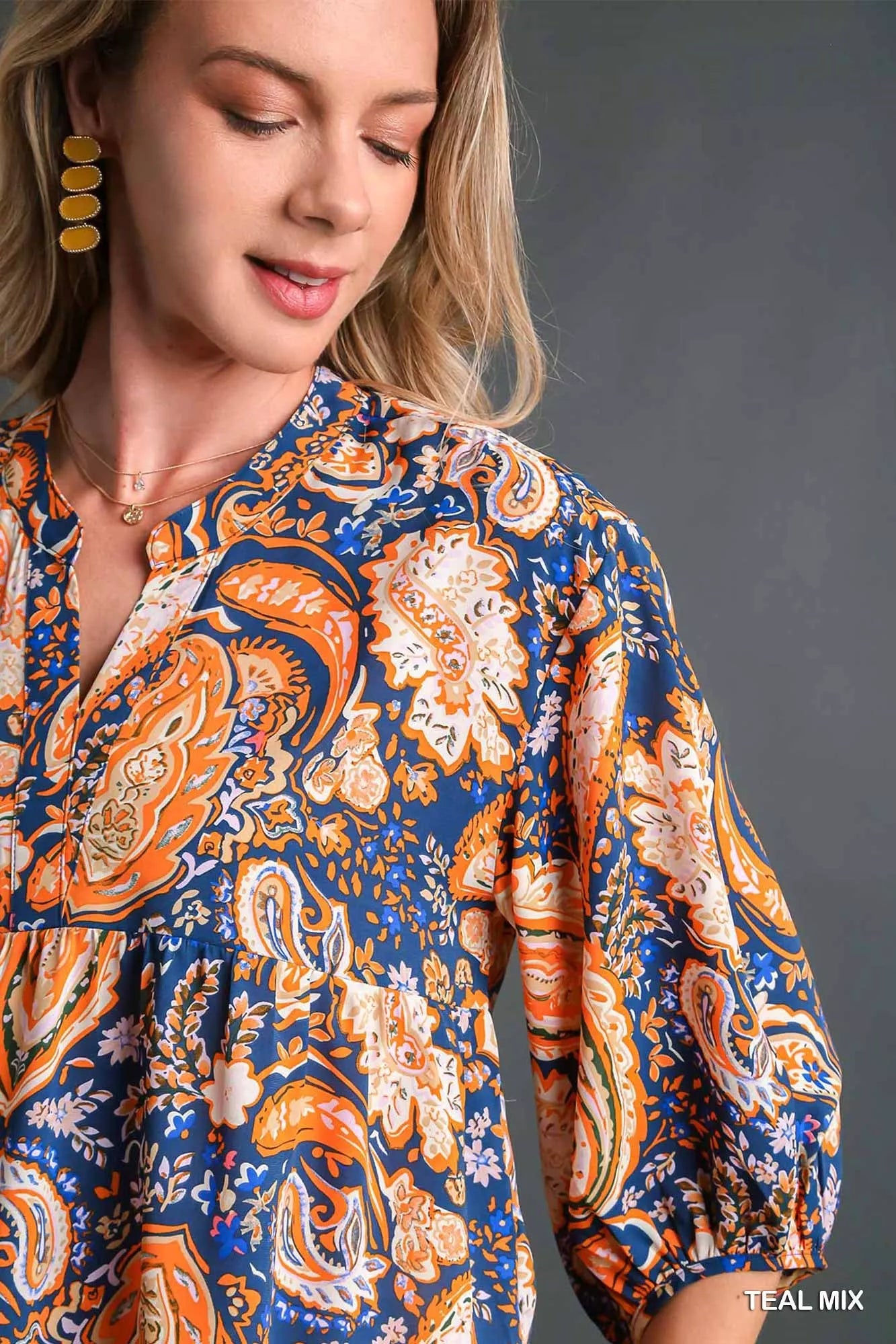 Umgee Mix Paisley Boho Tunic Blouse Easy Apparels