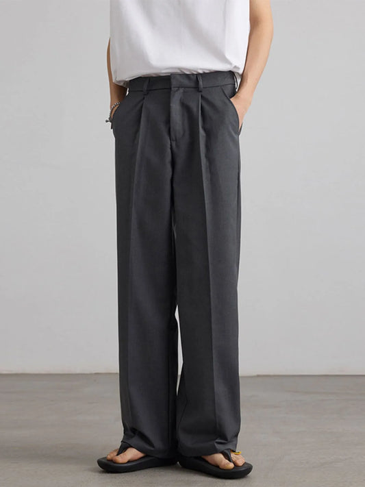 Men's Wide Leg Pleated Flowy Drape Pants Grey Easy Apparels